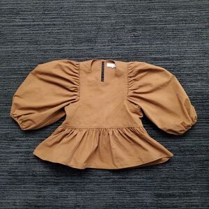 Hunter Bell Size XS Tan Brown Harlow Puff Sleeve Peplum Blouse Top